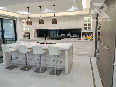 Modern Classic Kitchen - Shaker Style Cabinetry/Island Pillars & Timber-look Pantries