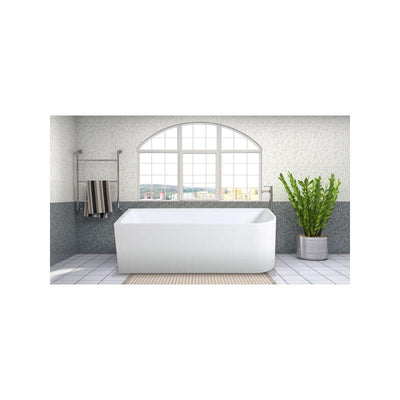 Left Corner Acrylic Gloss White Back To Wall Bathtub Without Overflow 580mm Height