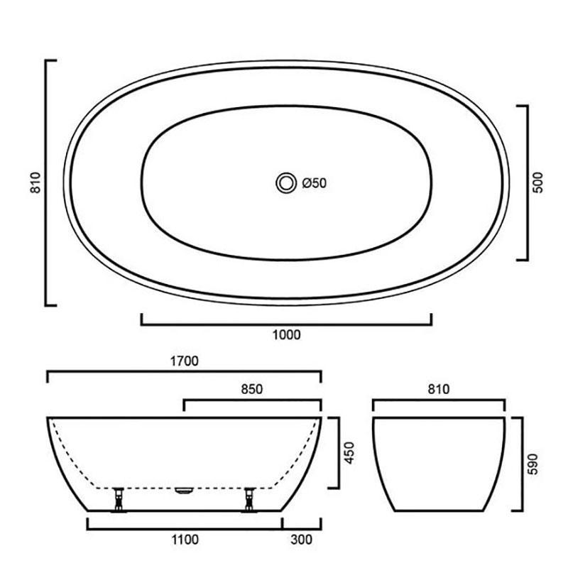 Joo Oval Bathtub Freestanding Acrylic Matt Without Overflow  1700x810x590mm