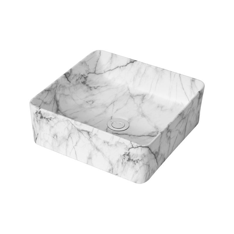 Square Above Counter Ultra Slim Matte White Carrara Fine Ceramic Basin 370x370x130mm