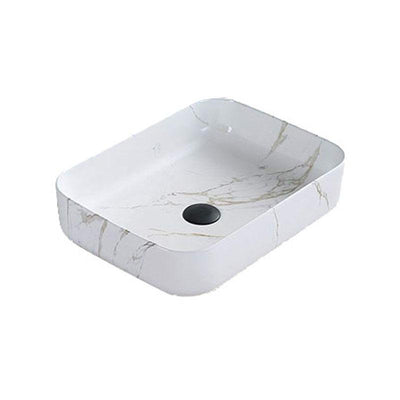 Rectangular Above Counter Ultra Slim Gloss White Carrara Fine Ceramic Basin 500x390x130mm