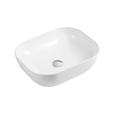 Rectangular Round-Edged Above Counter Gloss White Ultra Slim Fine Ceramic Basin 465x375x120mm