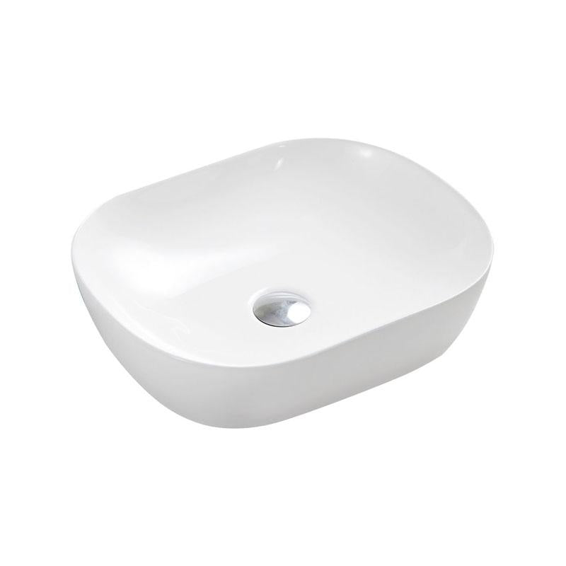 Rectangular Round-Edged Above Counter Gloss White Ultra Slim Fine Ceramic Basin 505x405x140mm