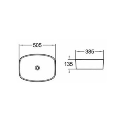 Rectangular Round-Edged Above Counter Gloss White Ultra Slim Fine Ceramic Basin 505x385x135mm