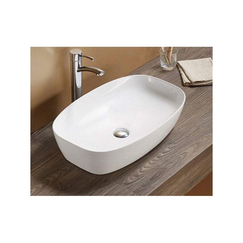 Rectangular Round-Edged Above Counter Gloss White Ultra Slim Fine Ceramic Basin 600x380x135mm