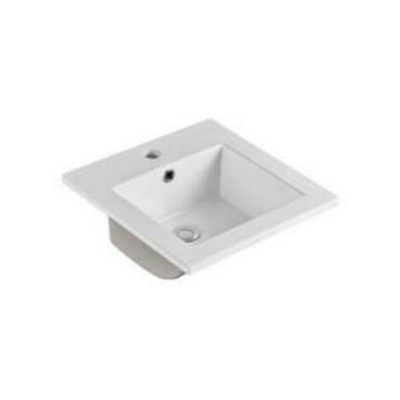 Square Wall Hung / Above Counter Gloss White Fine Ceramic Basin 410x410x175mm