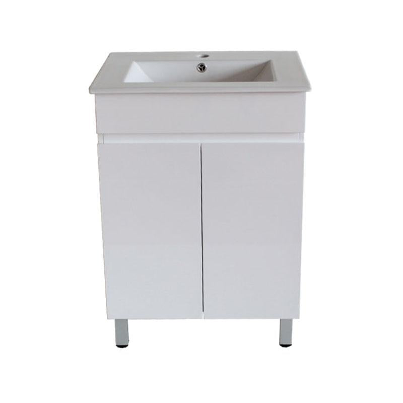Bathroom Freestanding White Polyurethane MDF Vanity With Ceramic Top 600x460x850mm