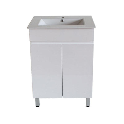 Bathroom Freestanding White Polyurethane MDF Vanity With Ceramic Top 600x460x850mm