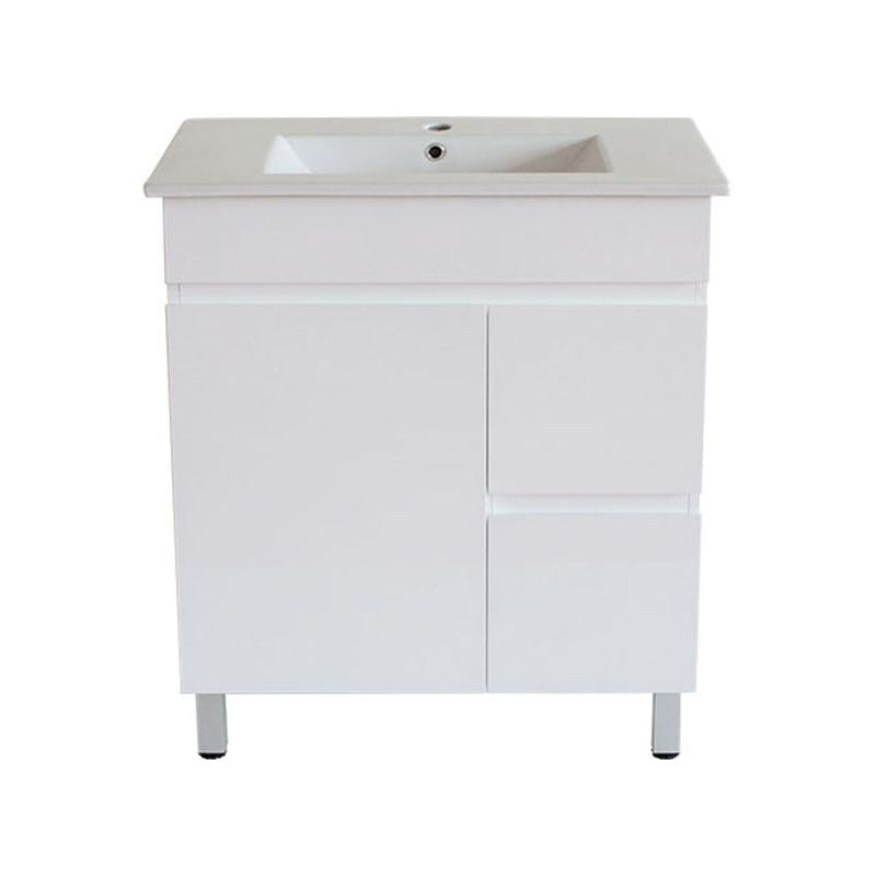Bathroom Freestanding Left Hand Side Drawer White Polyurethane MDF Vanity With Ceramic Top 750x460x850mm