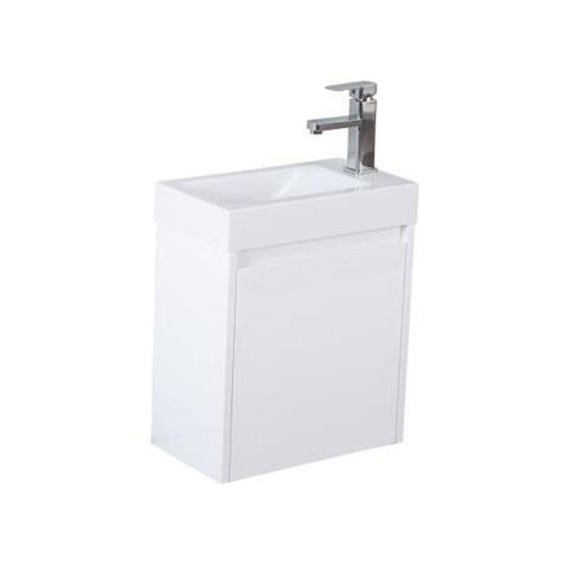 Bathroom Wall Hung Left Hand Hinge White Polyurethane PVC Compact Cabinet With Poly Marble Top 450x250x530mm