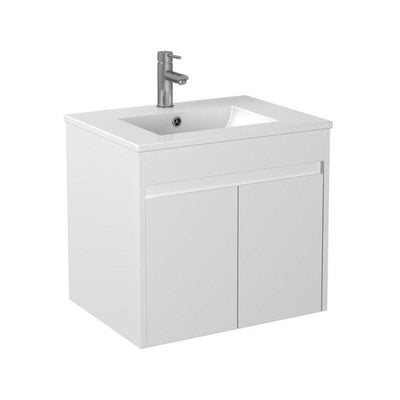 Bathroom Wall Hung White Polyurethane PVC Compact Cabinet With Poly Marble Top 600x365x880mm