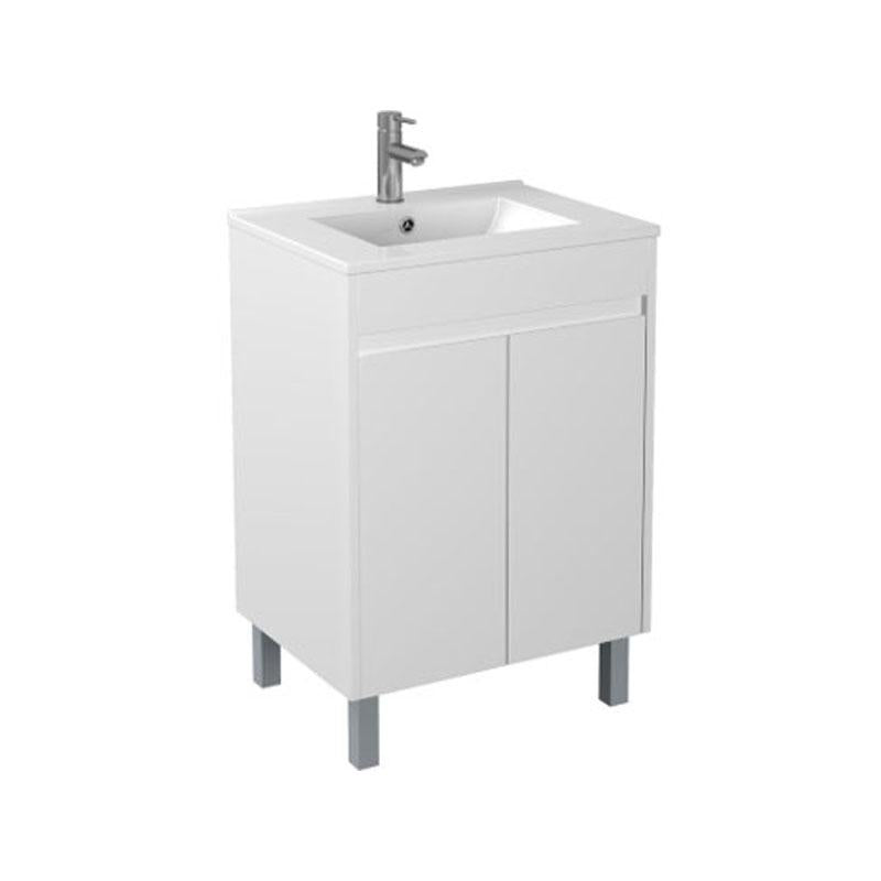 Bathroom Freestanding White Polyurethane PVC Compact Cabinet With Poly Marble Top 600x365x880mm
