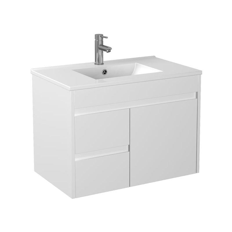 Bathroom Wall Hung Left Hand Hinge White Polyurethane PVC Compact Cabinet With Poly Marble Top 750x365x880mm
