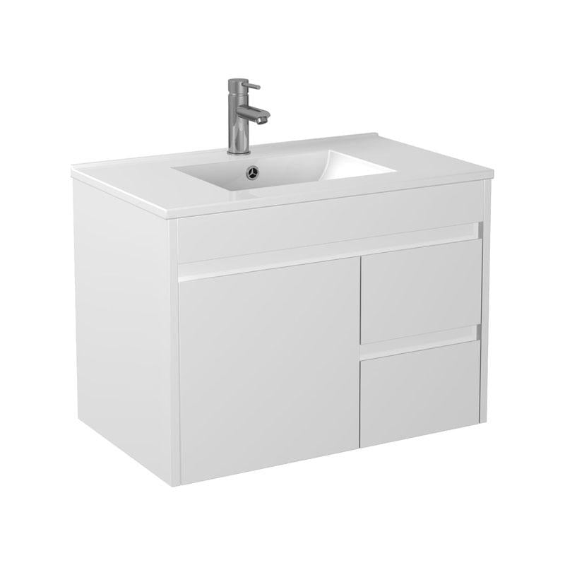 Bathroom Wall Hung Right Hand Hinge White Polyurethane PVC Compact Cabinet With Poly Marble Top 750x365x880mm