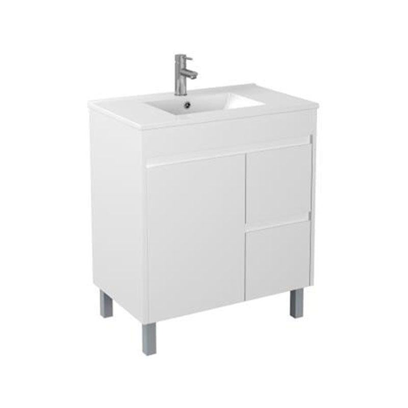 Bathroom Freestanding Right Hand Drawers White Polyurethane PVC Compact Cabinet With Poly Marble Top 750x365x880mm