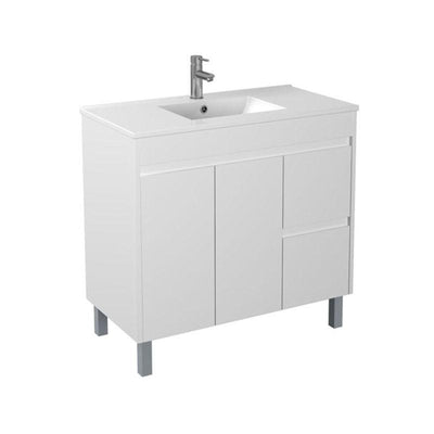 Bathroom Freestanding Right Hand Drawers White Polyurethane PVC Compact Cabinet With Poly Marble Top 900x365x880mm