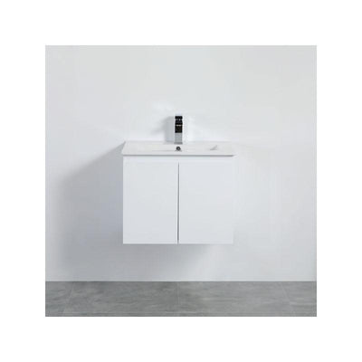 Bathroom Wall Hung White Polyurethane PVC Vanity With Ceramic Top 600x460x550mm