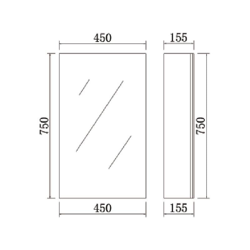 Bathroom Pencil edge PVC Polyurethane White Shaving cabinet Single Door 450*750*155mm