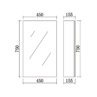 Bathroom Pencil edge PVC Polyurethane White Shaving cabinet Single Door 450*750*155mm