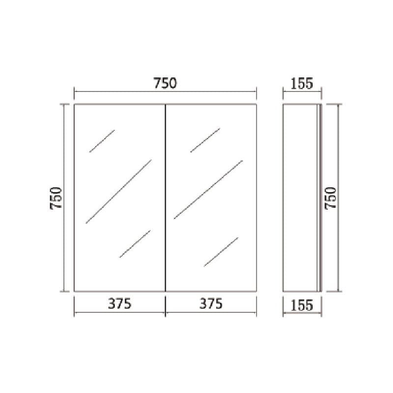 Bathroom Pencil edge PVC Polyurethane White Shaving cabinet Double Doors 750*750*155mm