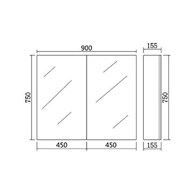 Bathroom Pencil edge PVC Polyurethane White Shaving cabinet Double Doors 900*750*155mm