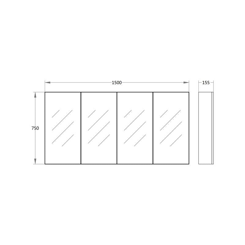 Bathroom Pencil edge PVC Polyurethane White Shaving cabinet Four Doors 1500*750*155mm