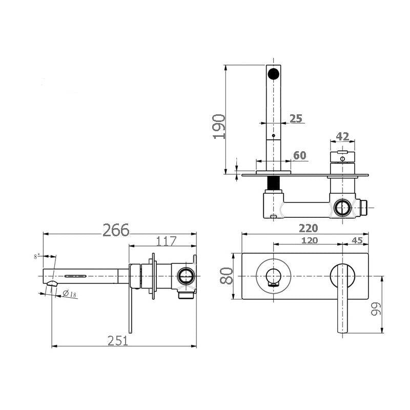Venus Wall Basin/Bath Mixer With Led